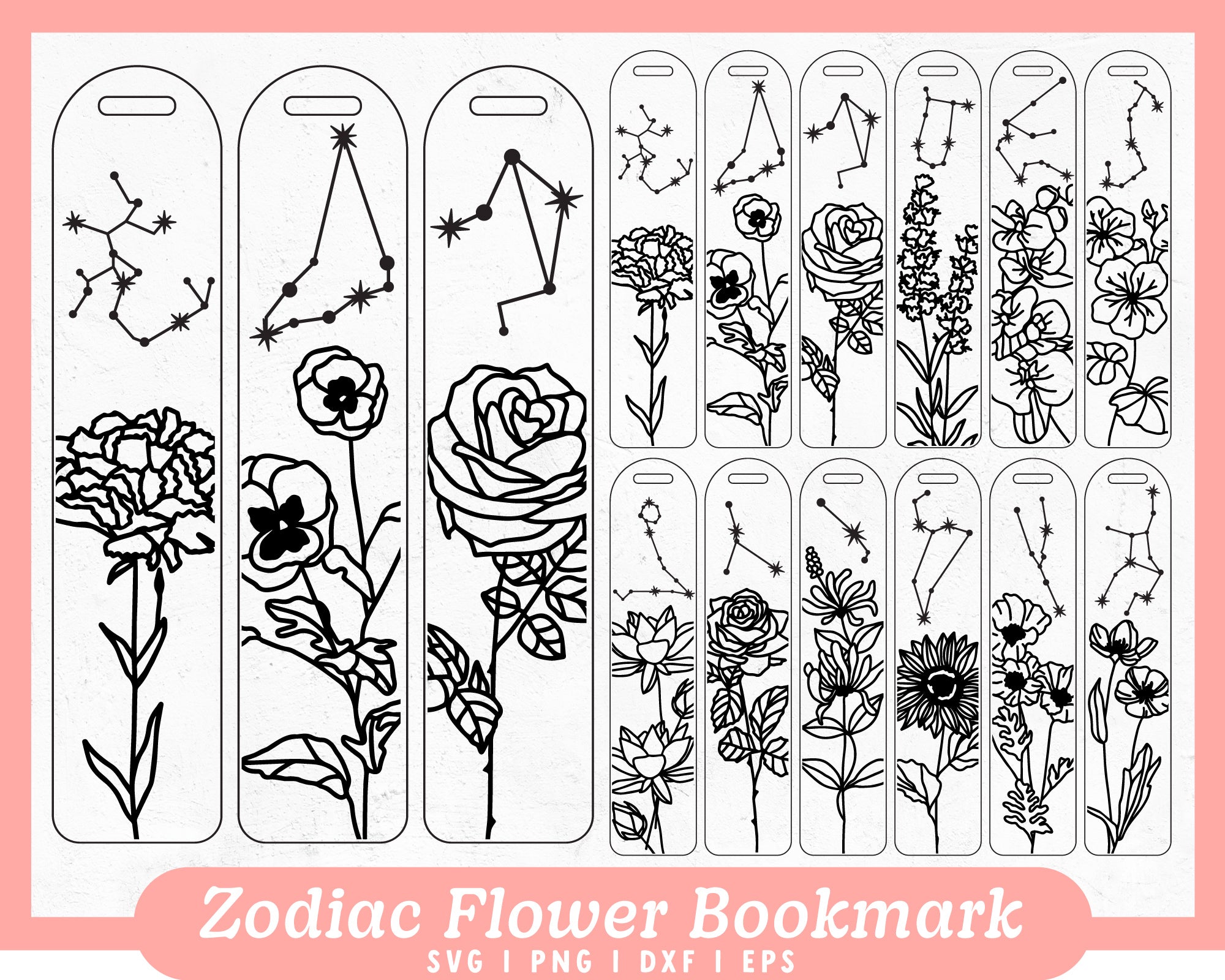 Floral Zodiac Bookmark SVG | 12 Pack - Caluya Design