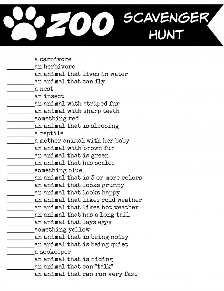 Zoo Scavenger Hunt Printables