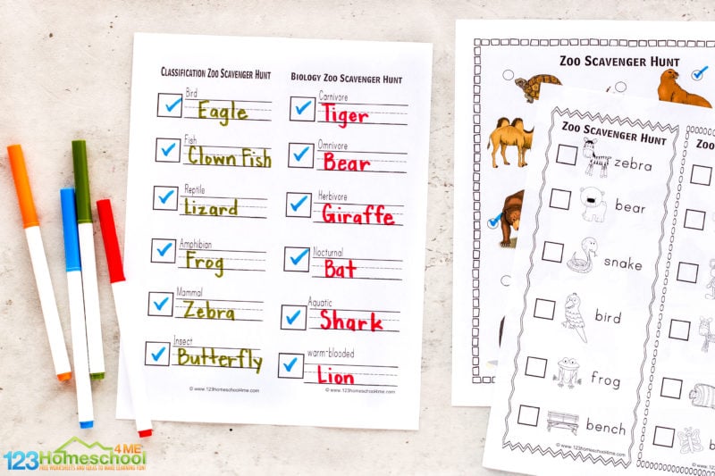 printable zoo scavenger hunt
