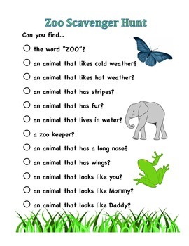 printable zoo scavenger hunt