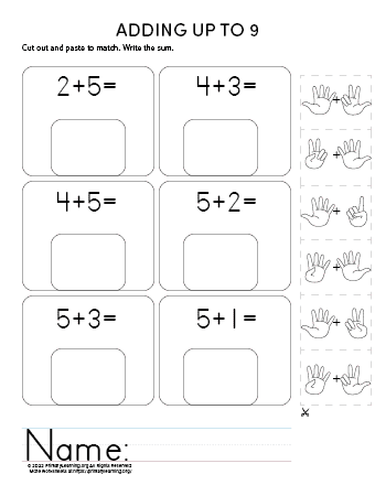 Cut &  Paste - Addition up to 9 With Fingers  