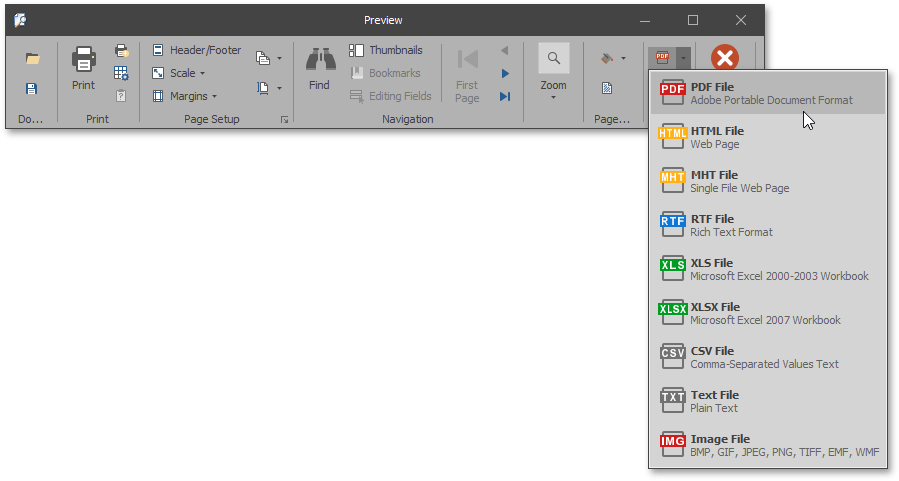 Export a Control in Various Formats (PDF, HTML, BMP, etc.) Using ...