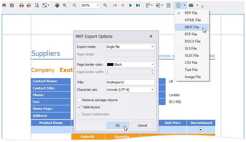 Export to MHT | .NET Reporting Tools | DevExpress Documentation