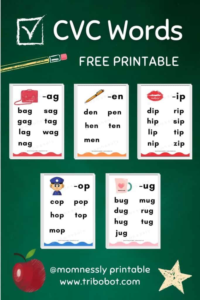 printables and pictures cvc words