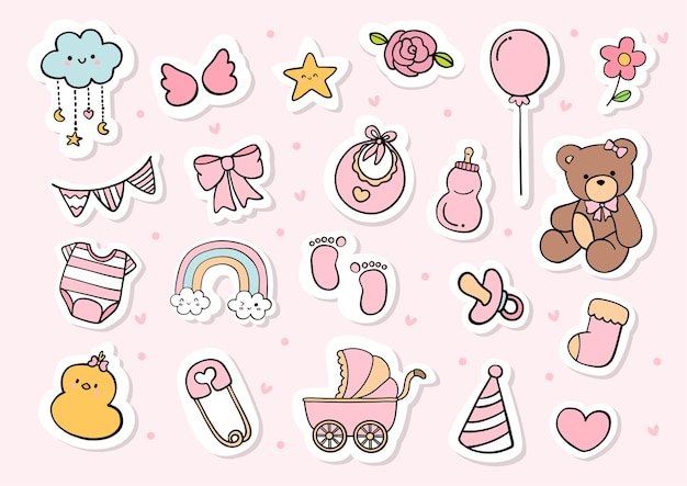 Premium Vector | Baby girl sticker sheet, printable planner.