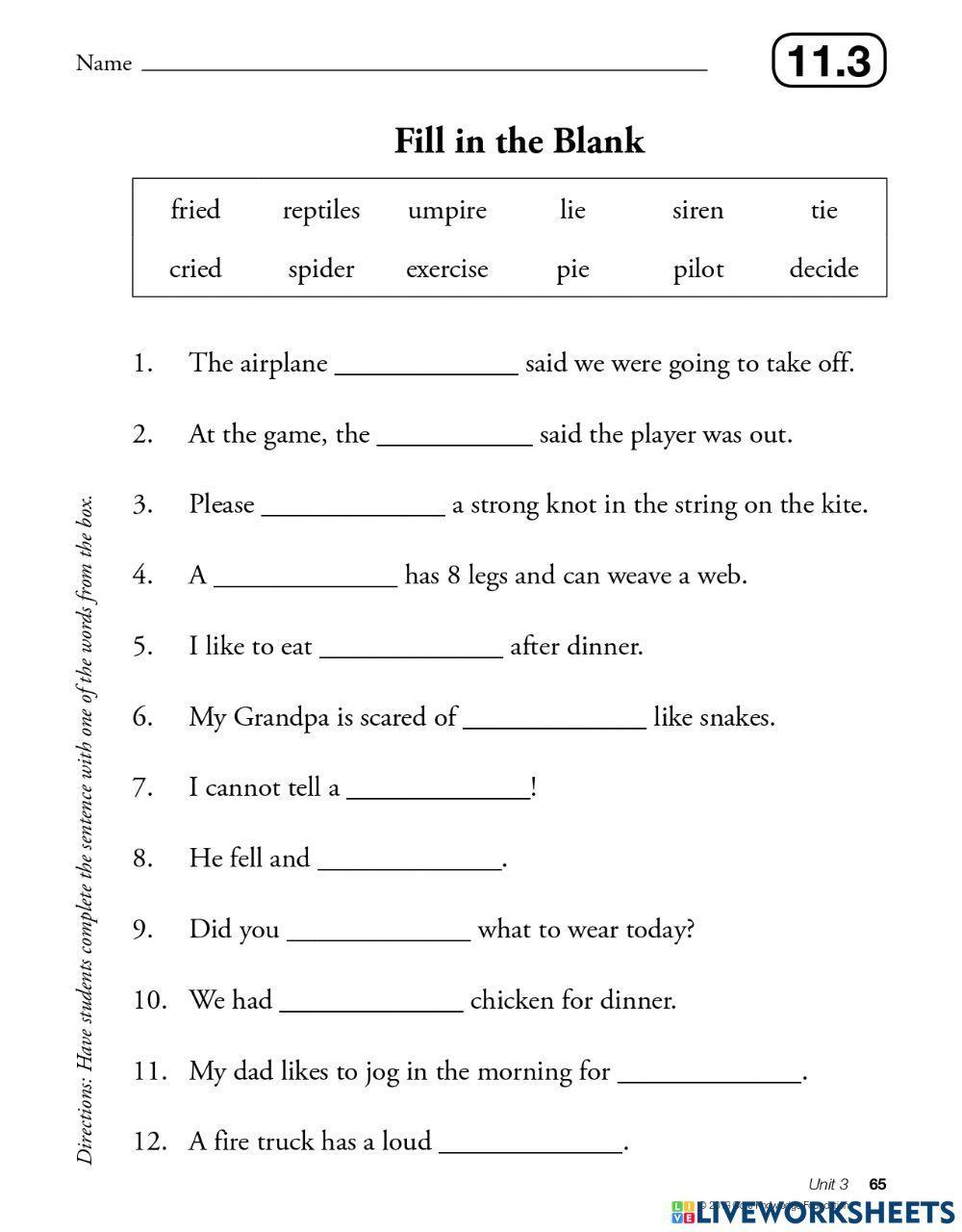 2nd Grade CKLA worksheet 11.3 worksheet  