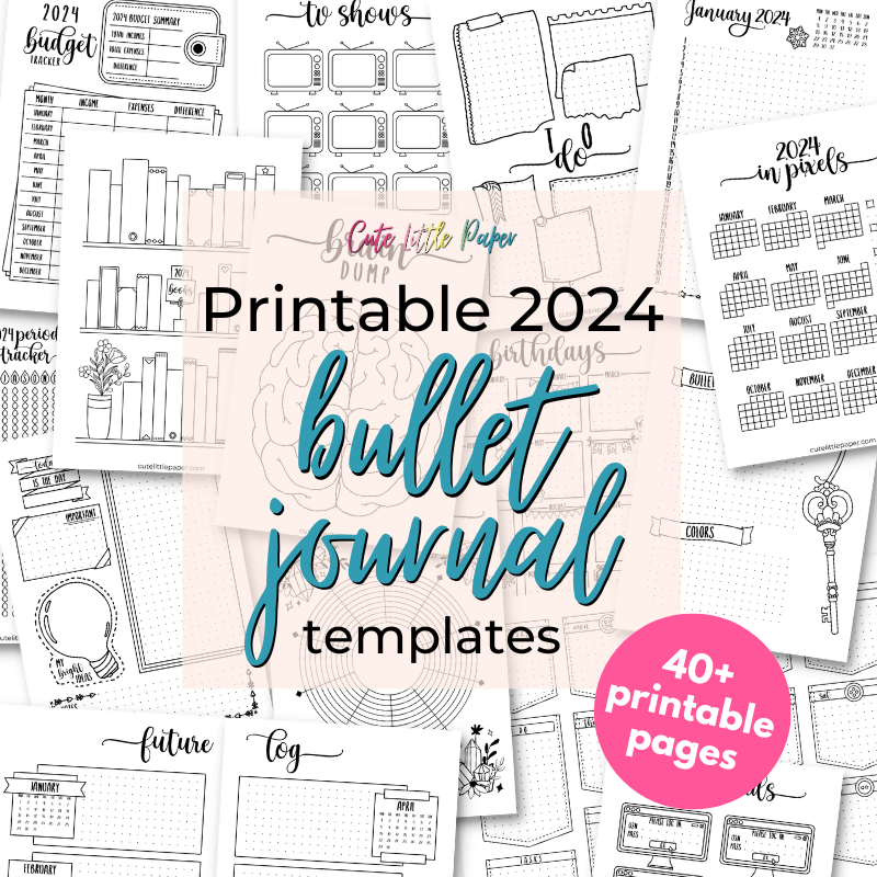 2024 Bullet Journal Templates Printable 40  Pages Set Cute