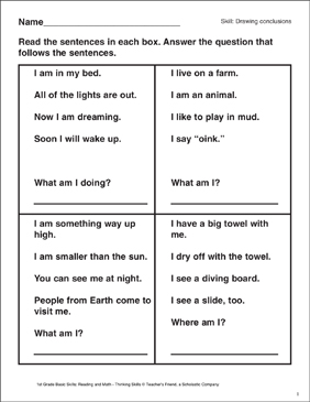 Drawing Conclusions: Thinking Skills | Printable Skills Sheets
