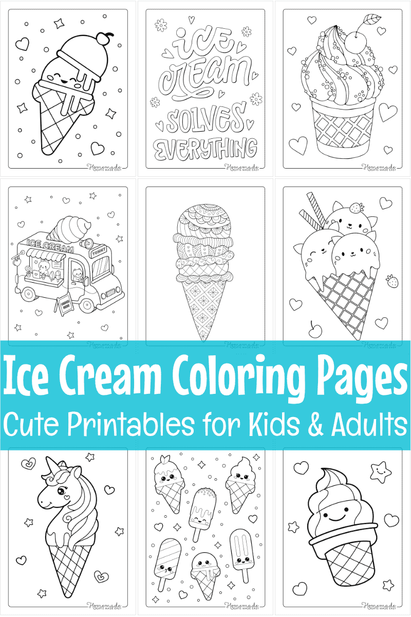 Ice Cream Coloring Pages for Kids &  Adults