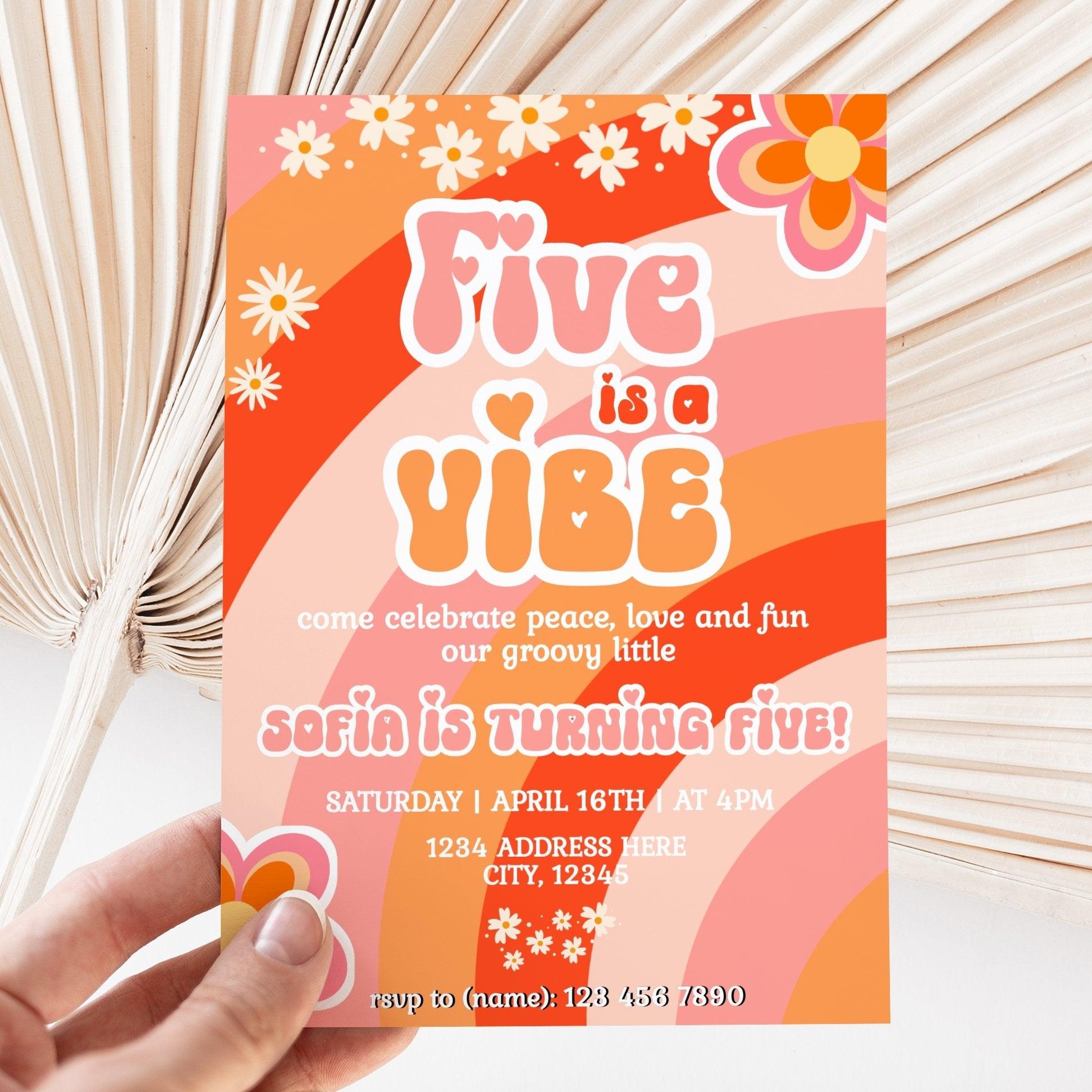 Retro 5th Birthday Invitation Template