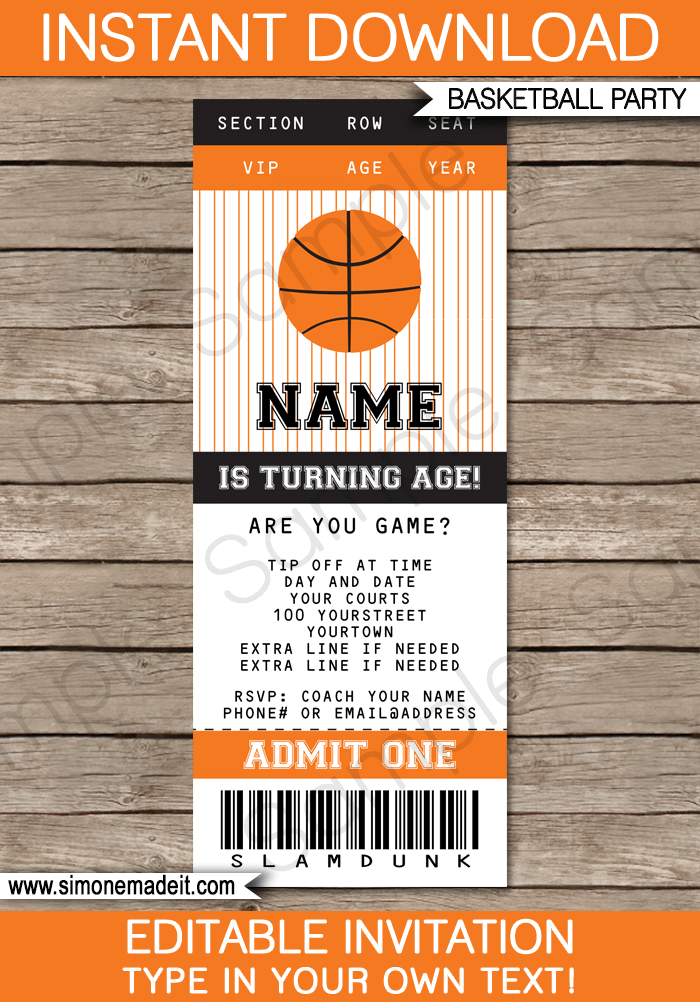 Basketball Ticket Invitation Template - black/orange