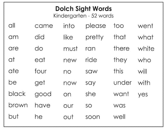 printables kindergarten sight words