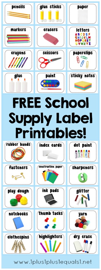 School Supply Labels ~ Free Printables - 1+1+1=1