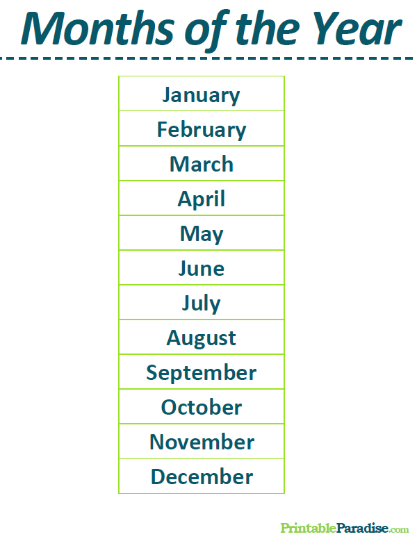 printables months of the year