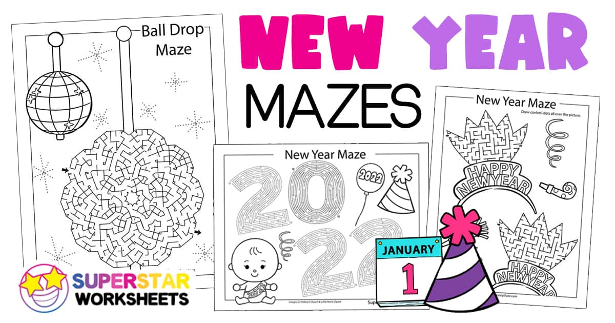 New Years Day Mazes -Worksheets Library