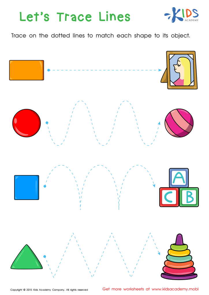 First Words: Lets Trace Lines Worksheet, Free Printout for Kids