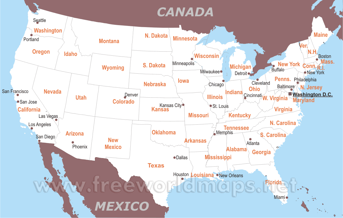 Free printable maps of the United States