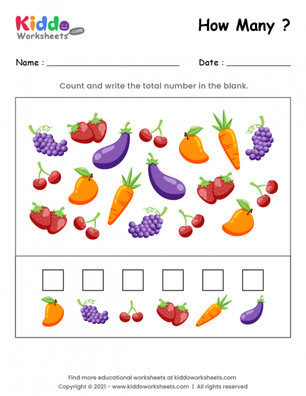 Free Printable Counting Fruits &  Vegetables Worksheet ...