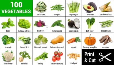 100 Vegetables Cards with Names and Pictures - Printable | Memozor