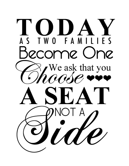 Free Wedding Printable: Choose a Seat, Not a Side
