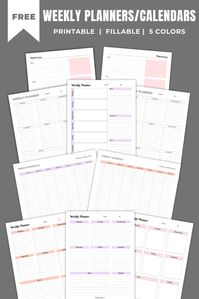 Printable Weekly Calendar &  Planner | Free Templates