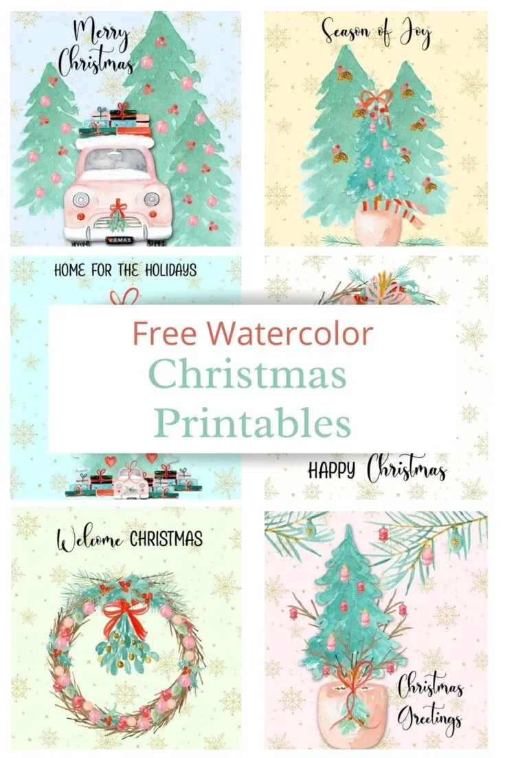 Free Watercolor Christmas Printables (6 Vintage Pastel Designs)