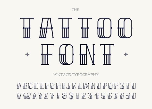 Premium Vector | Tattoo font black color Retro font sans serif ...