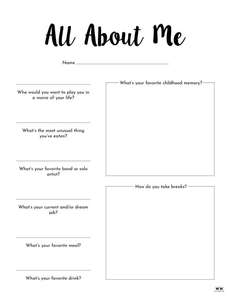 All About Me Printable Worksheets - 50 FREE Printables | Printabulls