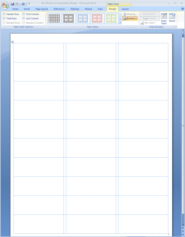 printing a grid on word