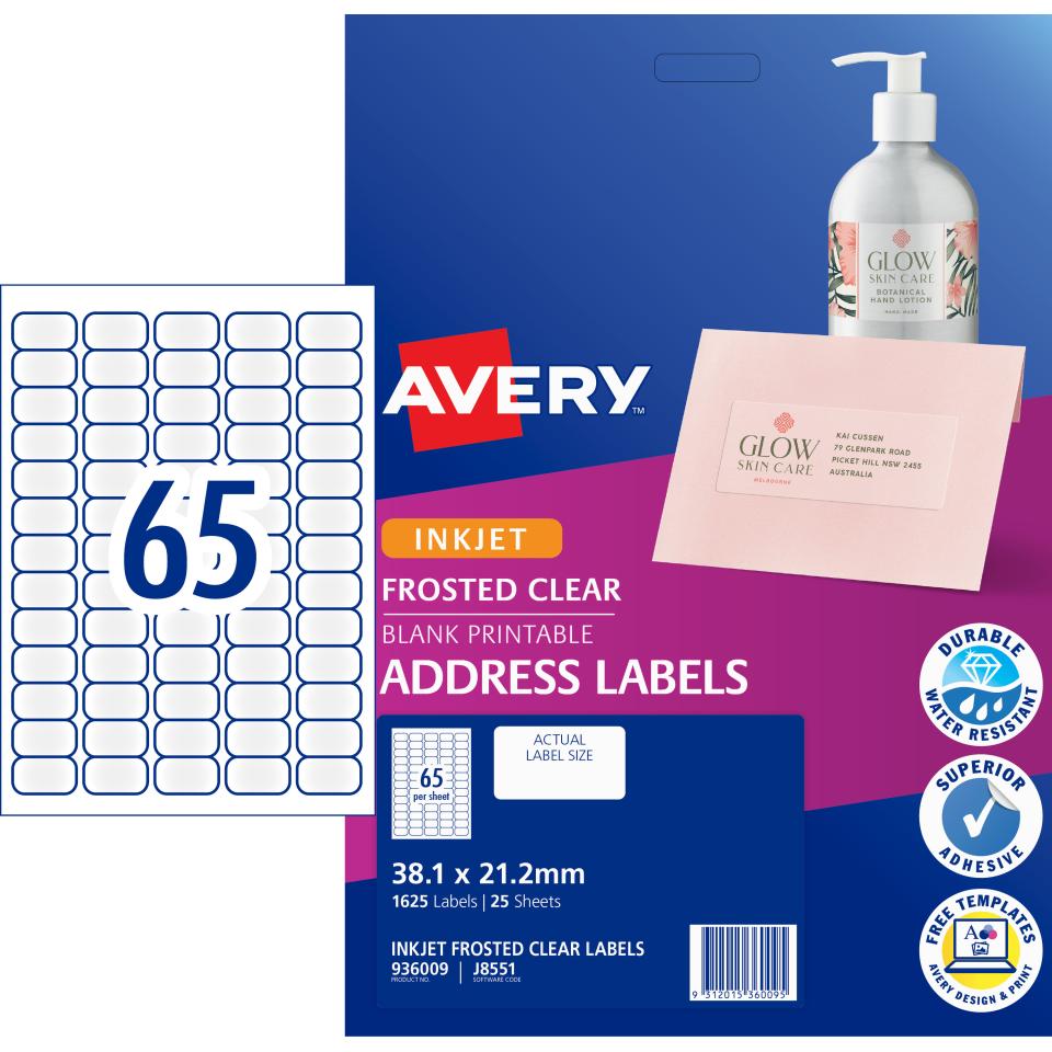 Avery Frosted Clear Address Labels for Inkjet Printers - 38.1 x ...