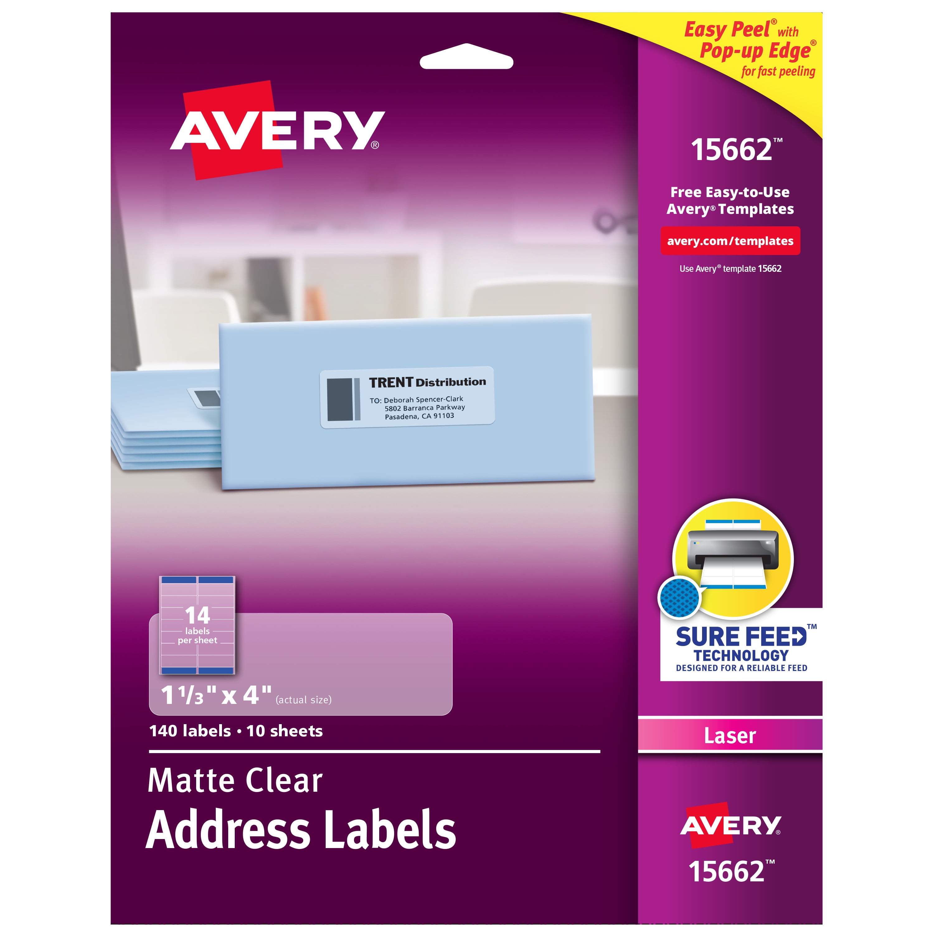Avery Inkjet Labels 38x99mm 14 per A4 Sheet 10 sheets Clear