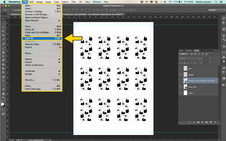 Business cards: Artwork layout and saving files for business cards ...