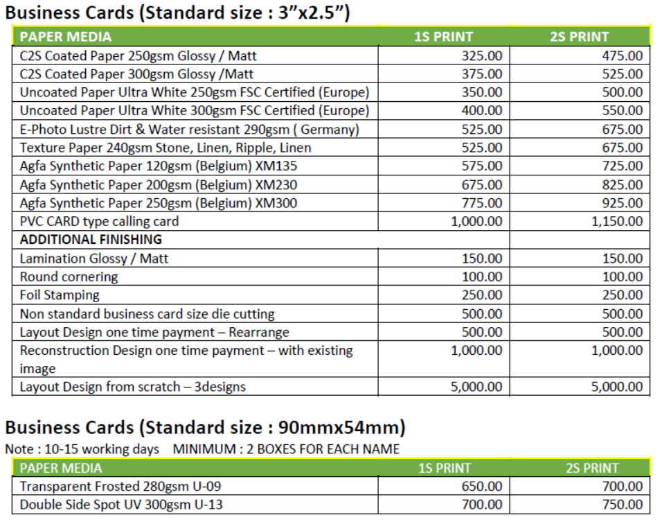 printing business cards price