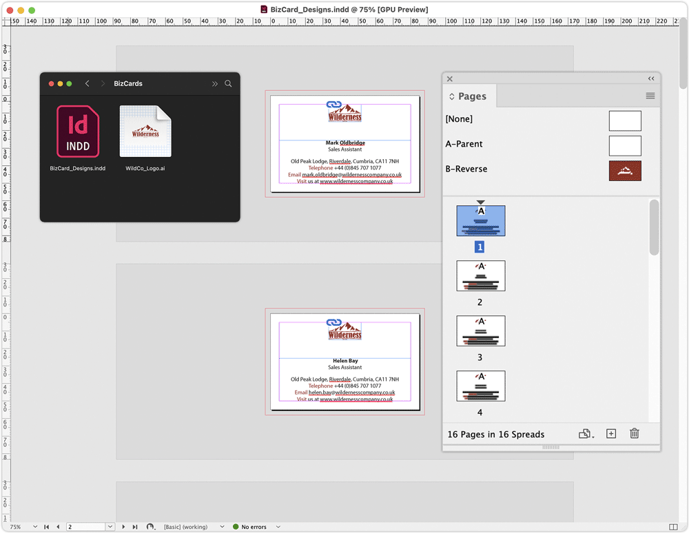printing business cards with indesign