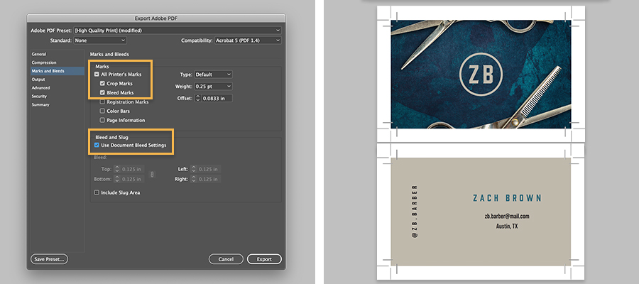 printing business cards with indesign