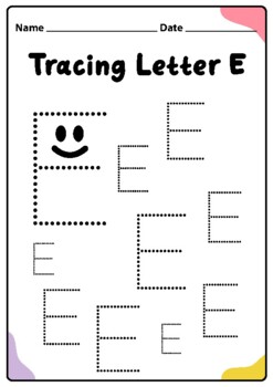 Tracing Letter E Worksheet for Kindergarten &  Preschool Kids, Printable PDF
