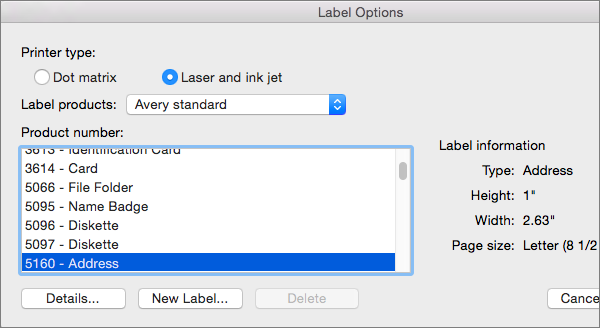 printing mailing labels from numbers