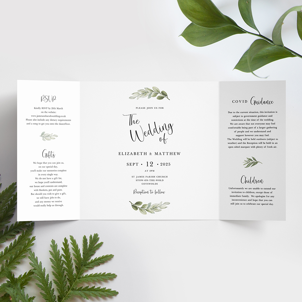 Printed Gatefold Wedding Invitations Tuscany Greens