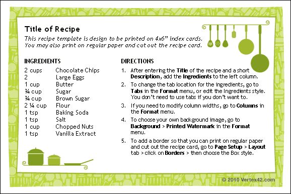 printing recipe cards word