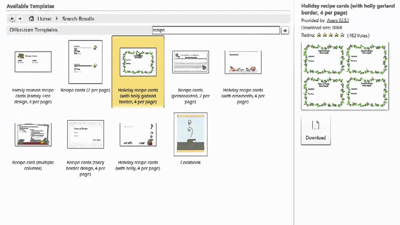 printing recipe cards word