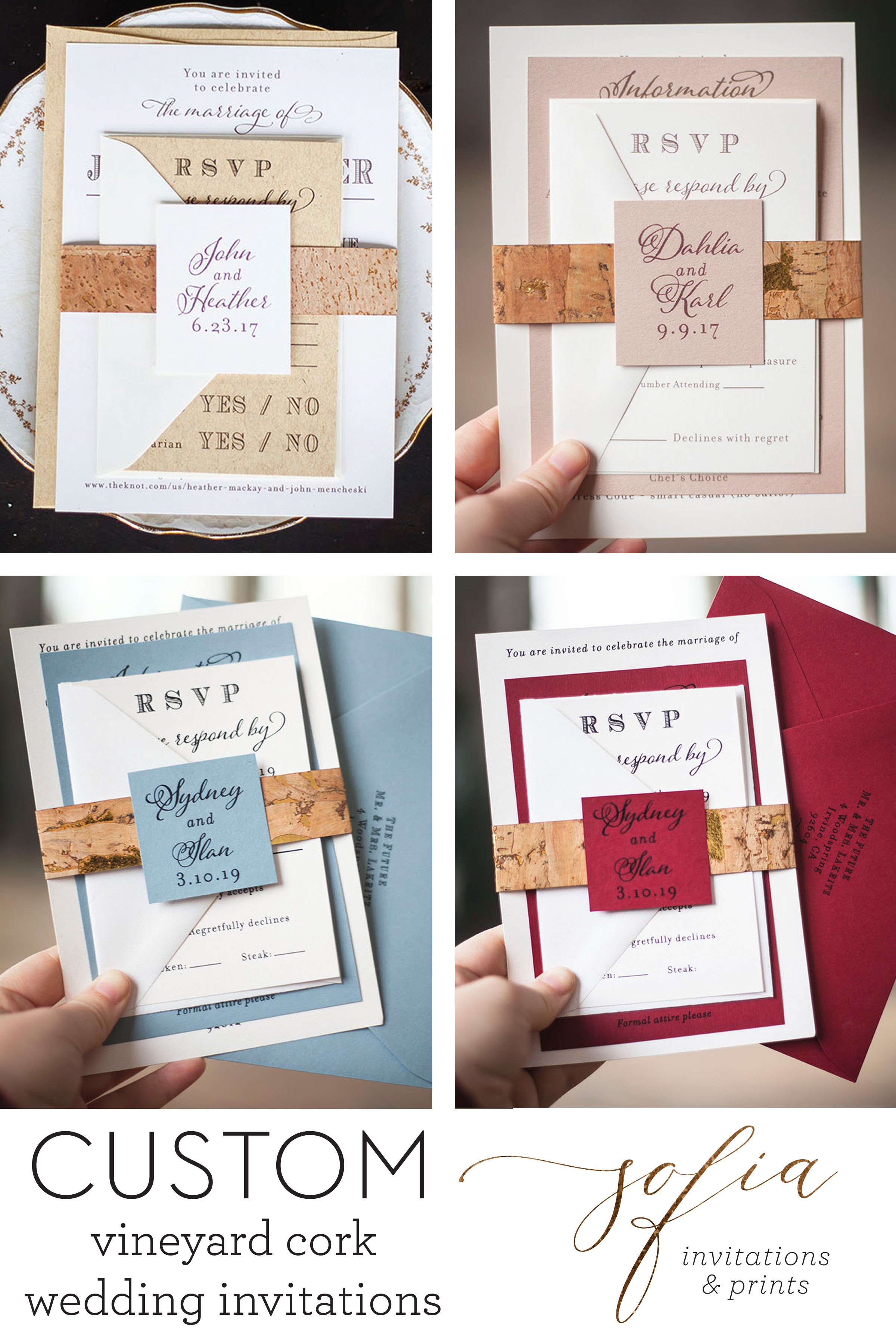 Vineyard Theme Wedding Invitation with Cork Belly Band — Sofia ...
