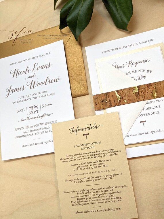 Vineyard Cork Wedding Invitation With Champagne and Antique Gold ...