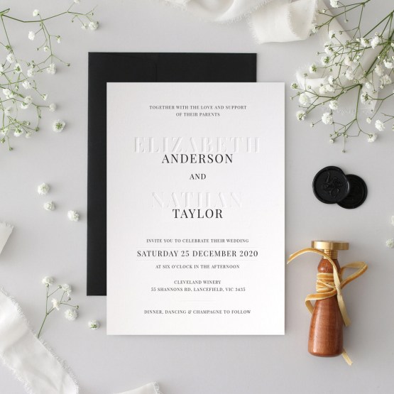 Contemporary Blind Embossed and Colour Printed Wedding Invite