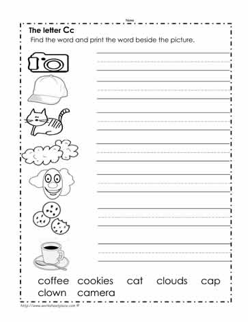 Print the Words Beginning with C Worksheets