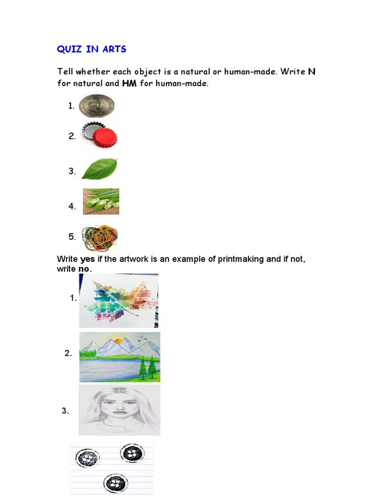 Quiz in Arts Object Prints Nature Prints PDF Worksheets Library