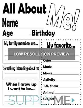 All About Me Worksheet and Printable Poster