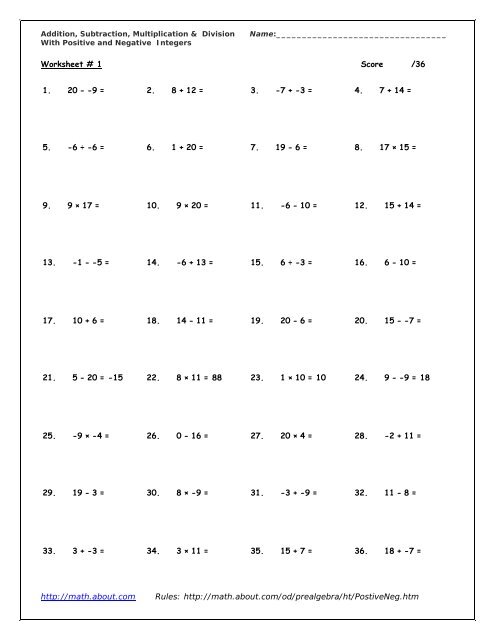 Print Worksheet # 1 in PDF - Math About