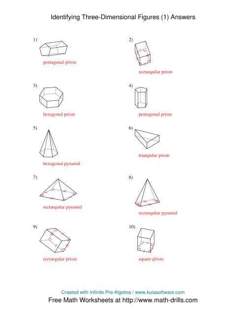Nets of Prisms and Pyramids Math Worksheets Paper Identifying and