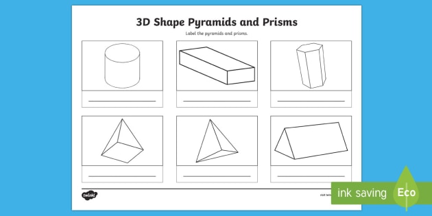 Pyramids vs Prisms 3D Shape Worksheet - Second Level