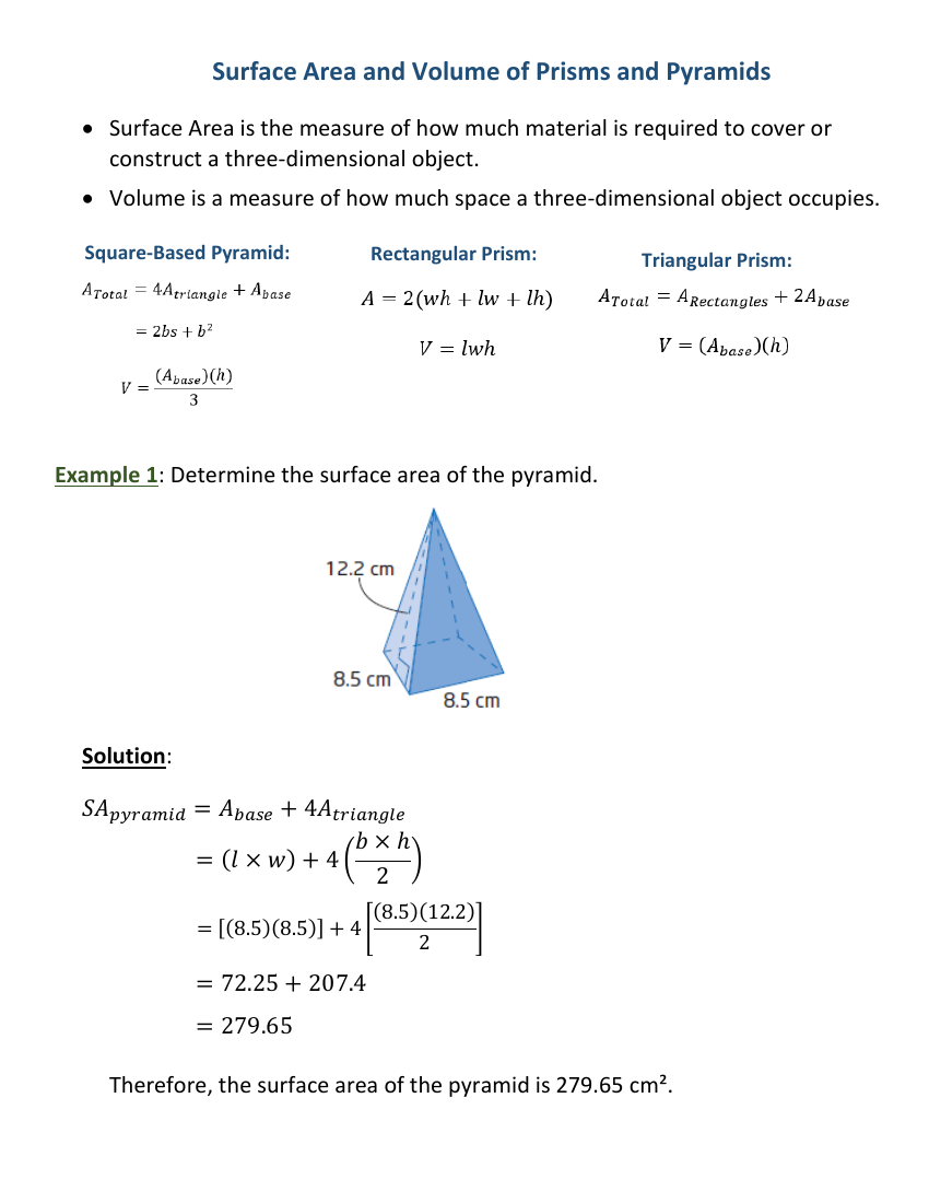 Volume of Prisms and Pyramids Starter and Level 1/2/3 practices